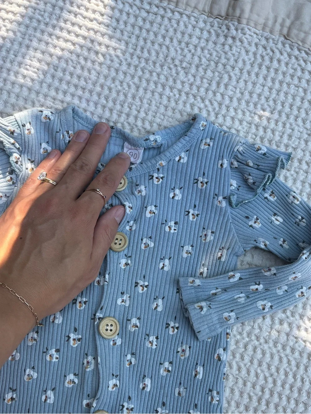 Light Blue Floral Ribbed Romper with Buttons